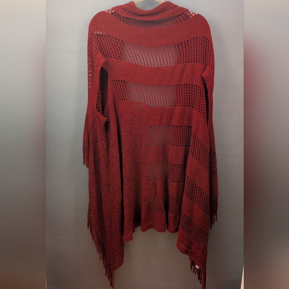 American Flag Stars And Stripes Crochet Red Fringe Poncho